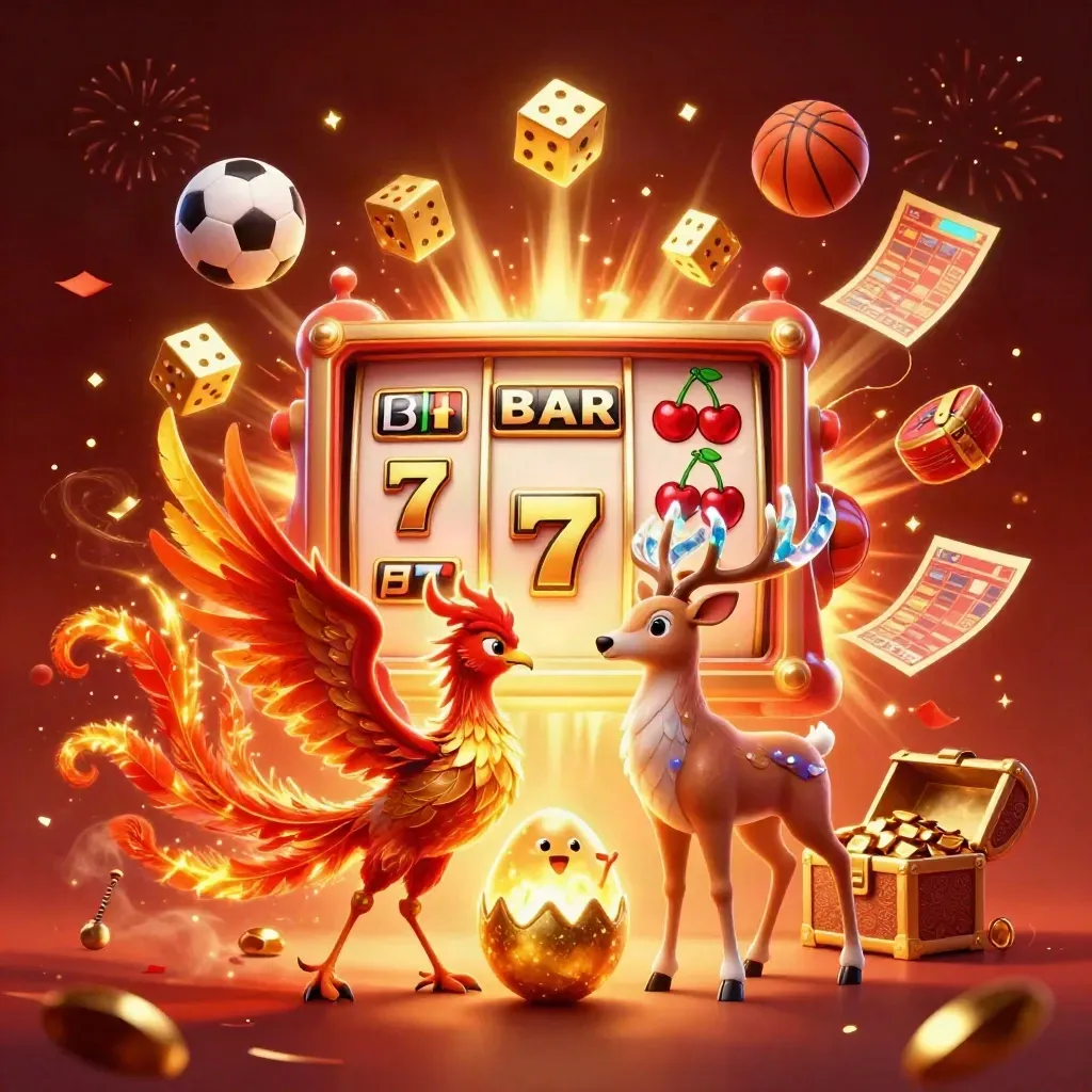 Phoenix, rusa kristal, telur emas, mesin slot, bola sepak, bola basket, dan efek jackpot meledak.